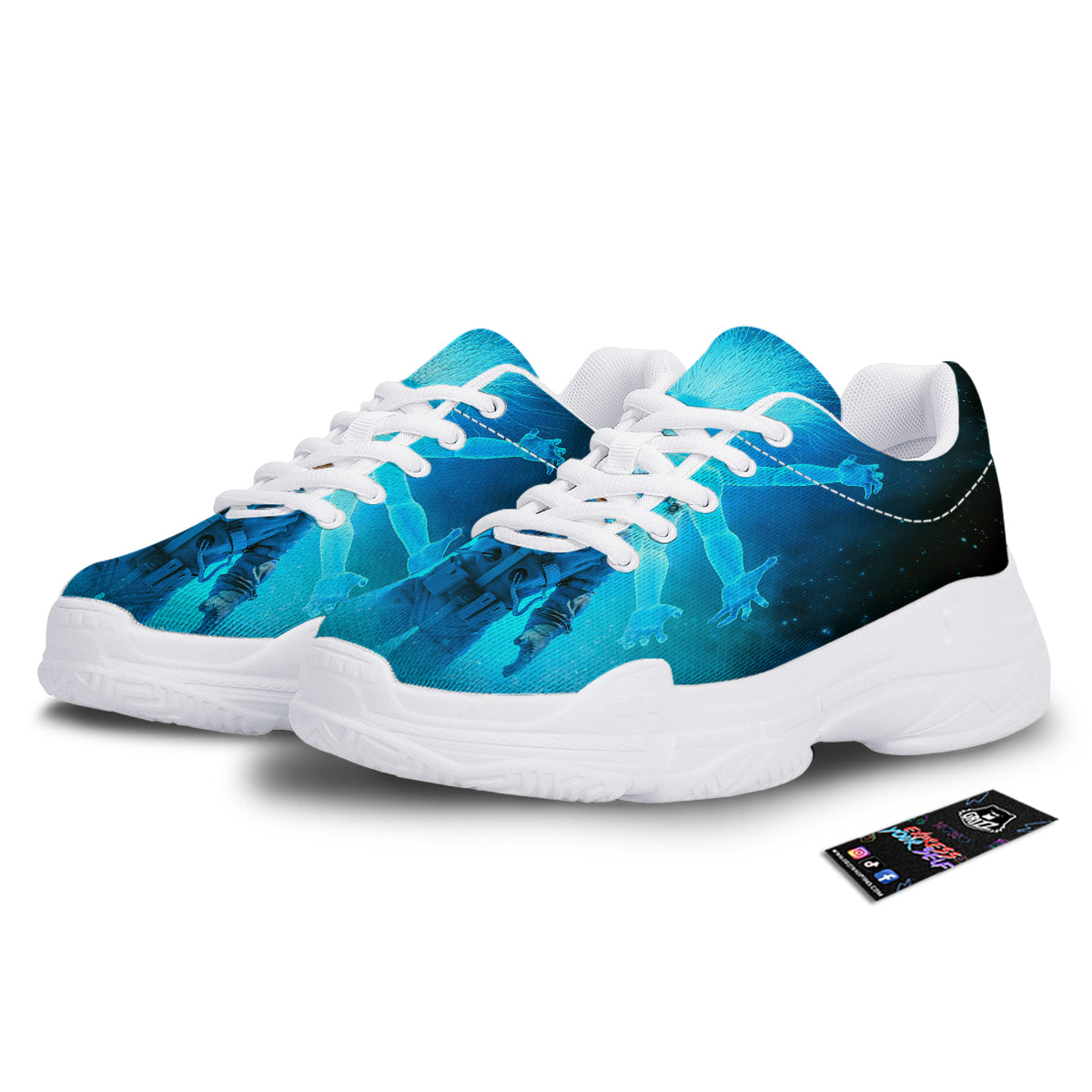 Astronaut And Female Alien Print White Chunky Shoes-grizzshop