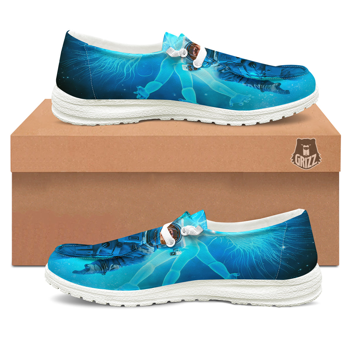 Astronaut And Female Alien Print White Loafers-grizzshop