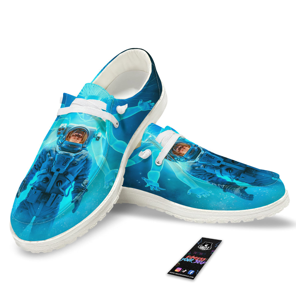 Astronaut And Female Alien Print White Loafers-grizzshop