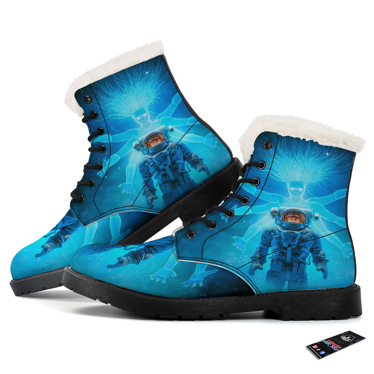 Astronaut And Female Alien Print Winter Boots-grizzshop