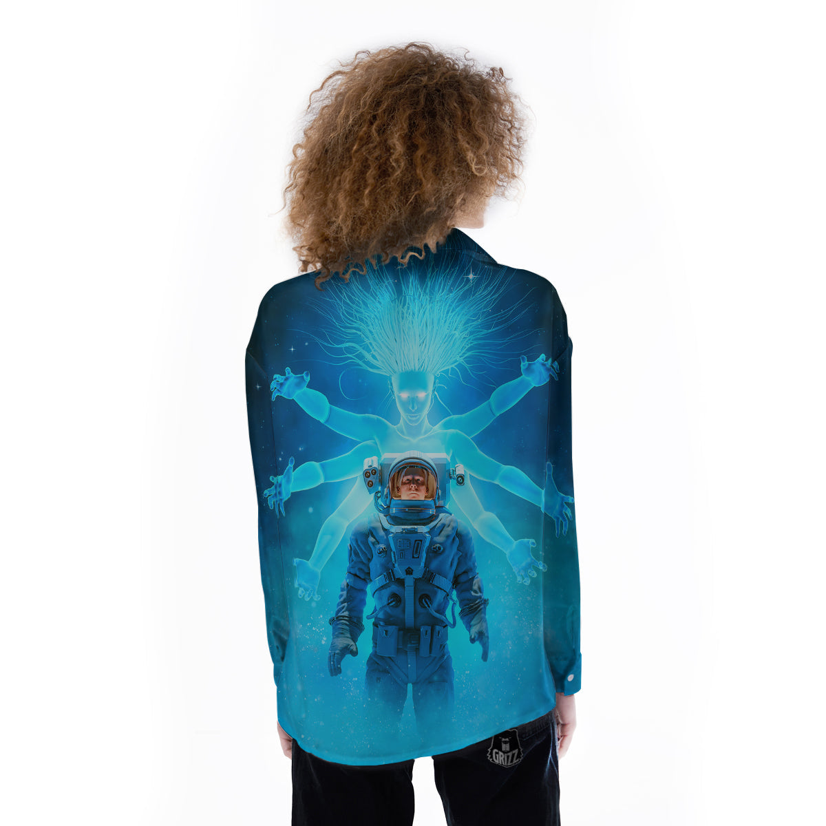 Astronaut And Female Alien Print Women's Long Sleeve Shirts-grizzshop