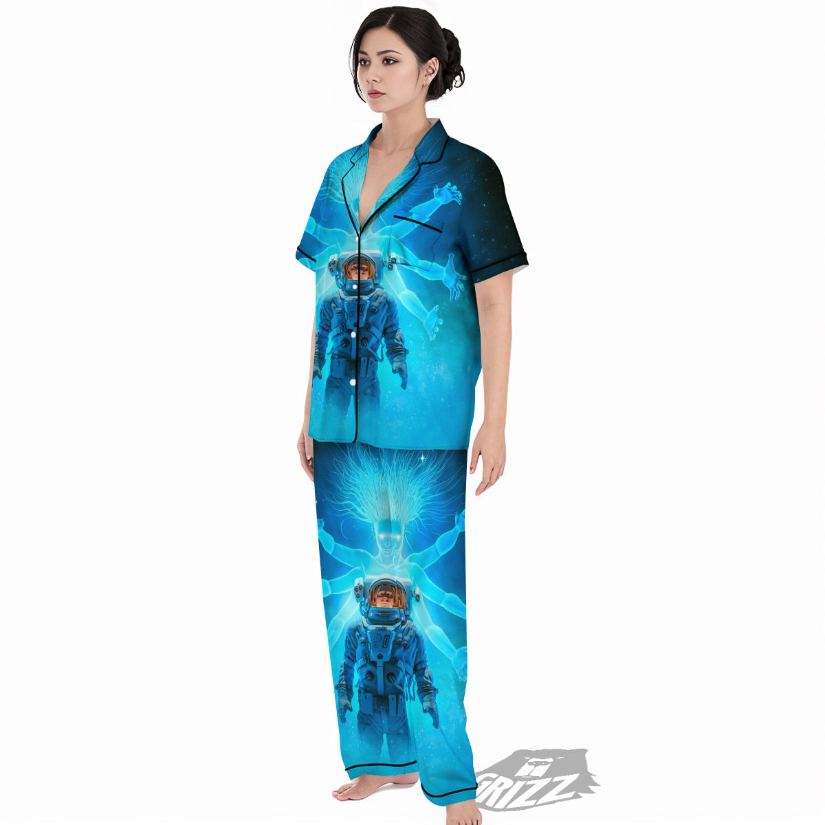Astronaut And Female Alien Print Women's Pajamas Set-grizzshop