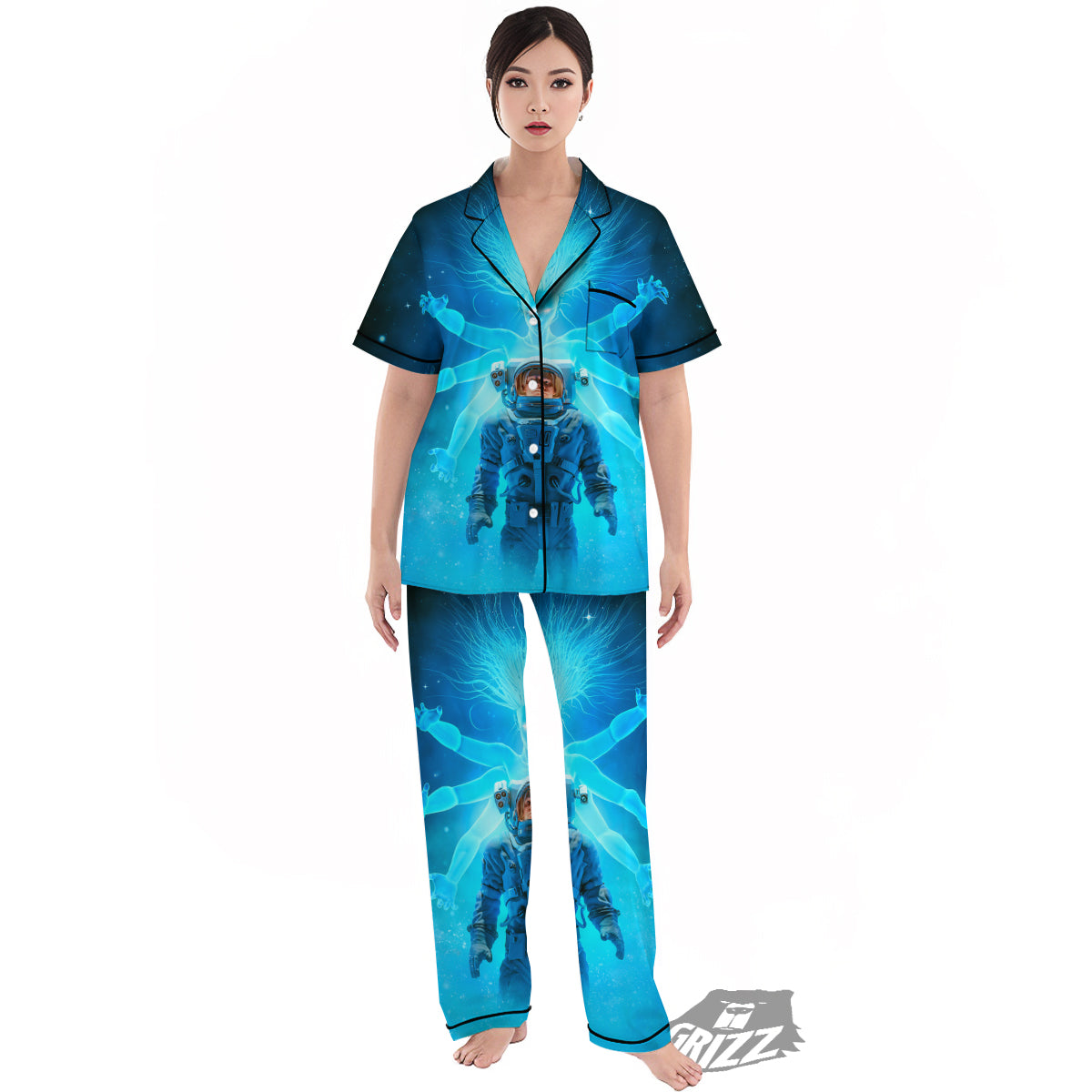Astronaut And Female Alien Print Women's Pajamas Set-grizzshop