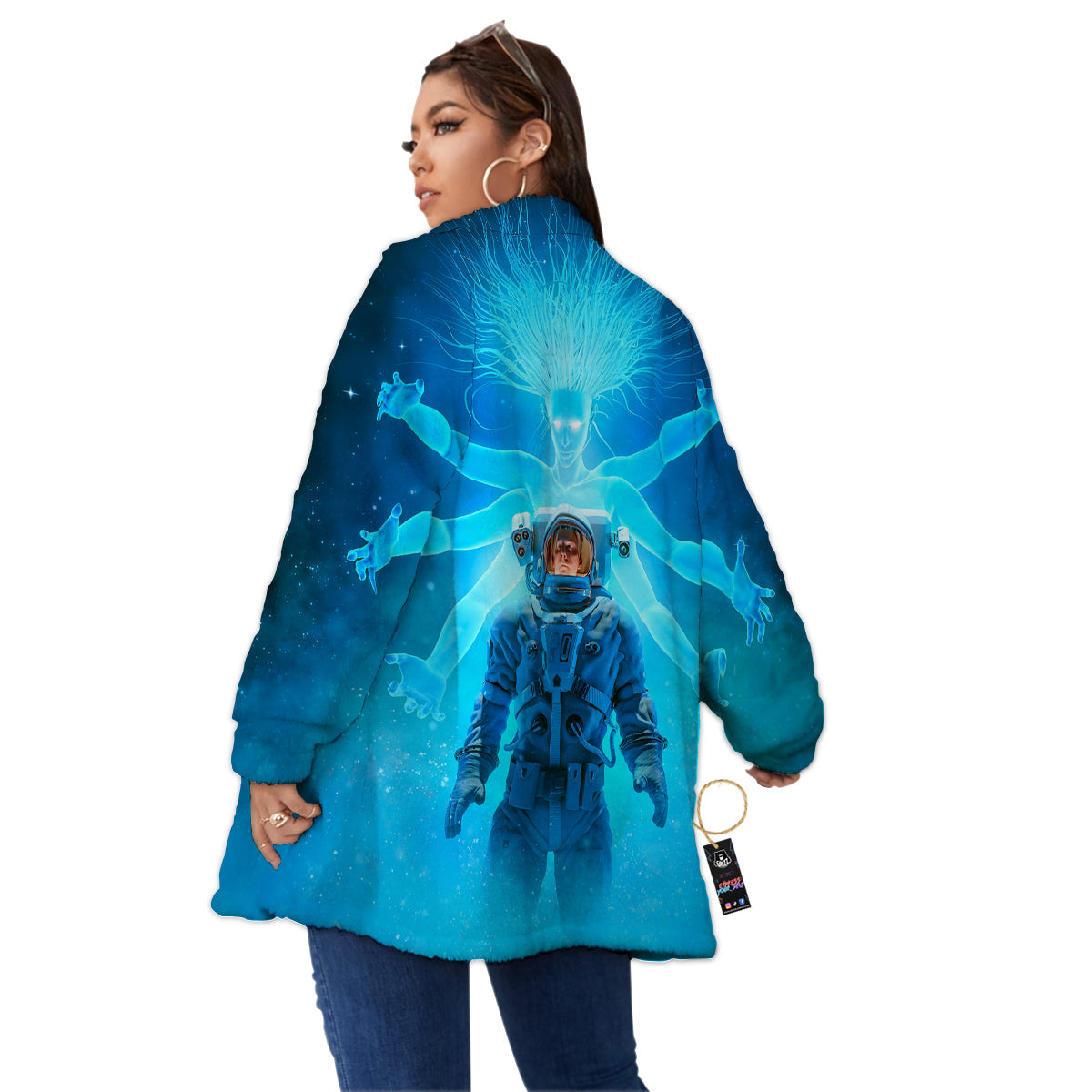 Astronaut And Female Alien Print Women's Sherpa Jacket-grizzshop