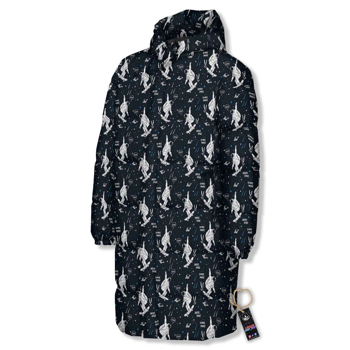 Astronaut Cute Print Pattern Long Down Jacket-grizzshop