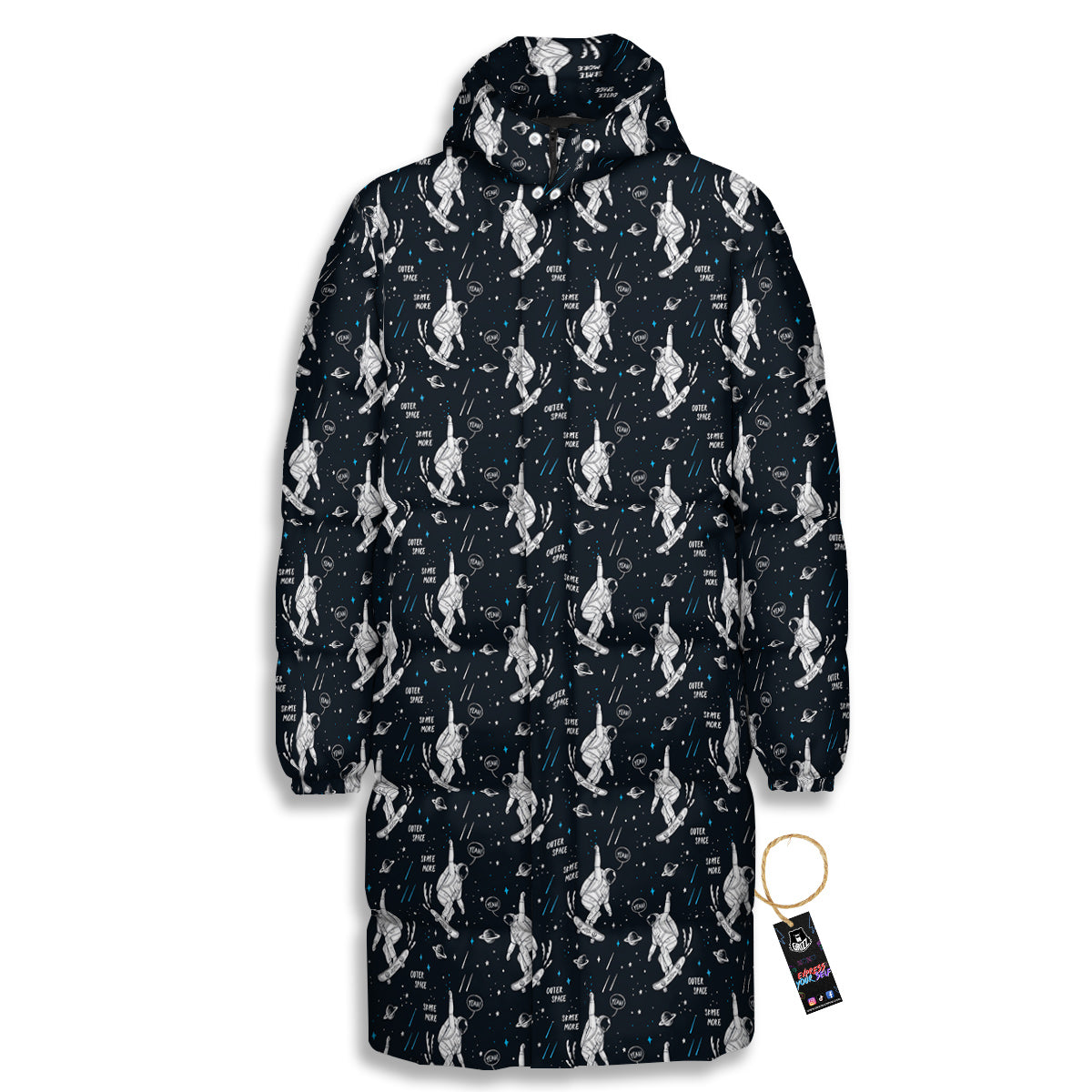 Astronaut Cute Print Pattern Long Down Jacket-grizzshop