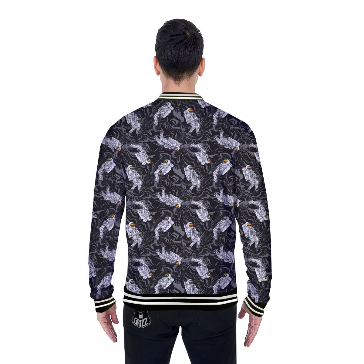 Astronaut Floating In Space Print Baseball Jacket-grizzshop