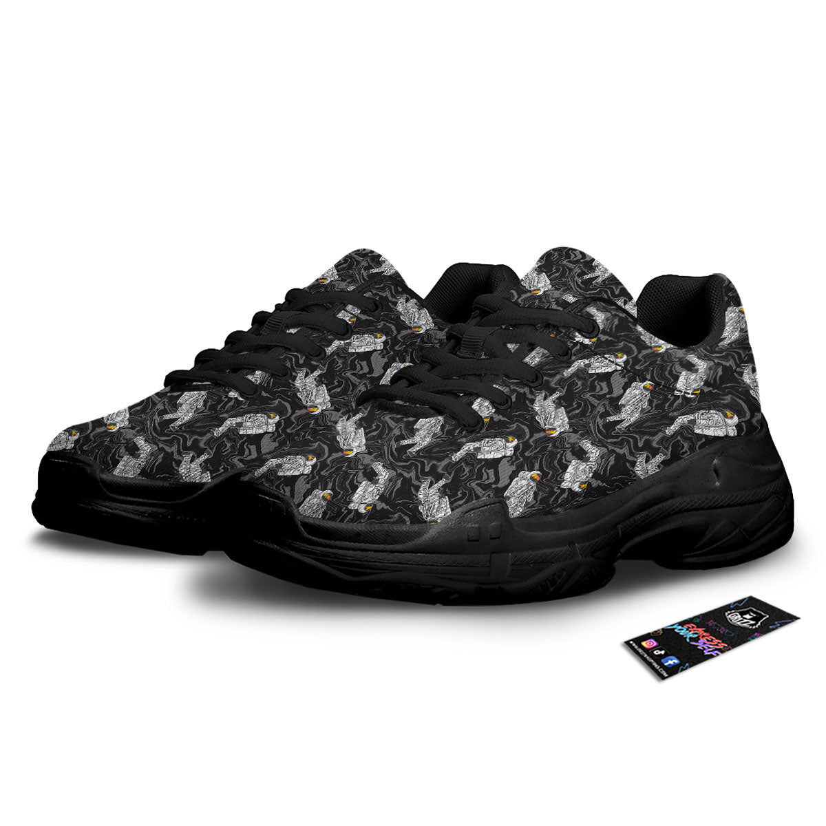 Astronaut Floating In Space Print Black Chunky Shoes-grizzshop