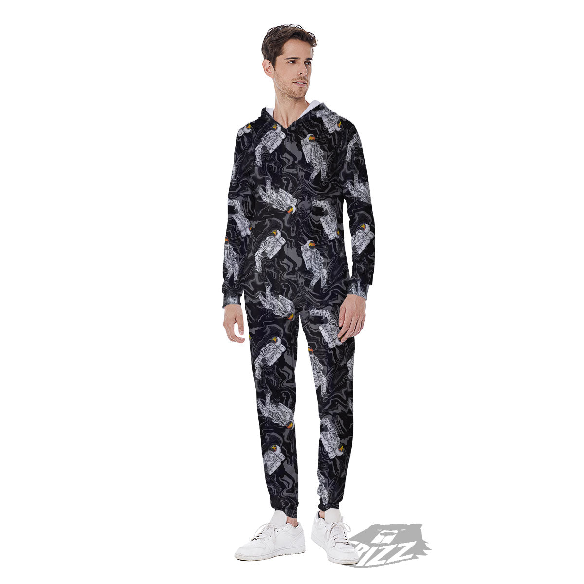 Astronaut Floating In Space Print Men's Jumpsuit-grizzshop