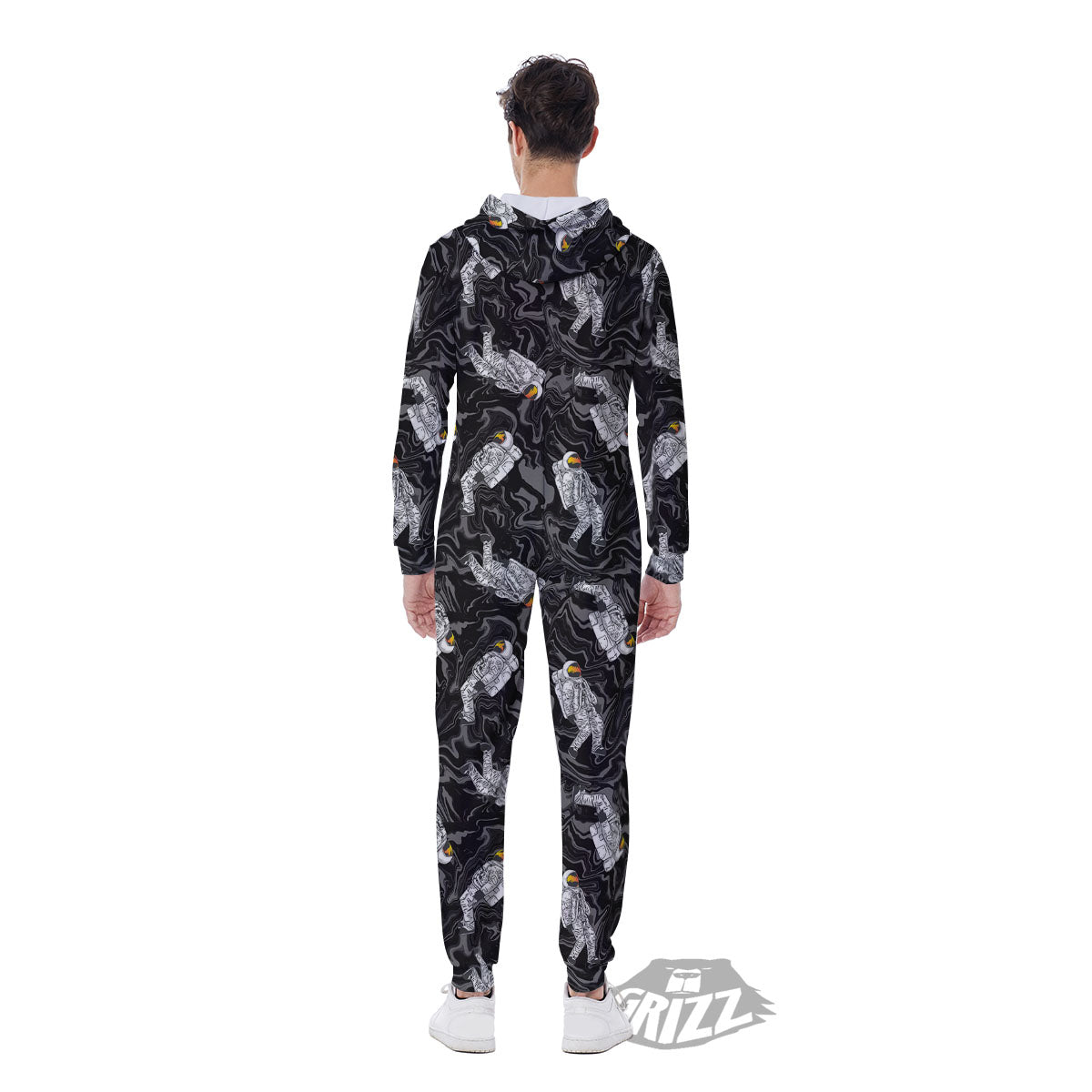 Astronaut Floating In Space Print Men's Jumpsuit-grizzshop