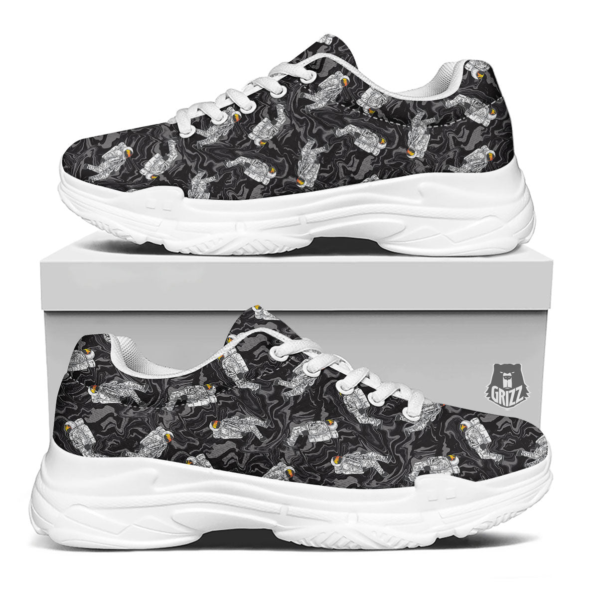 Astronaut Floating In Space Print White Chunky Shoes-grizzshop