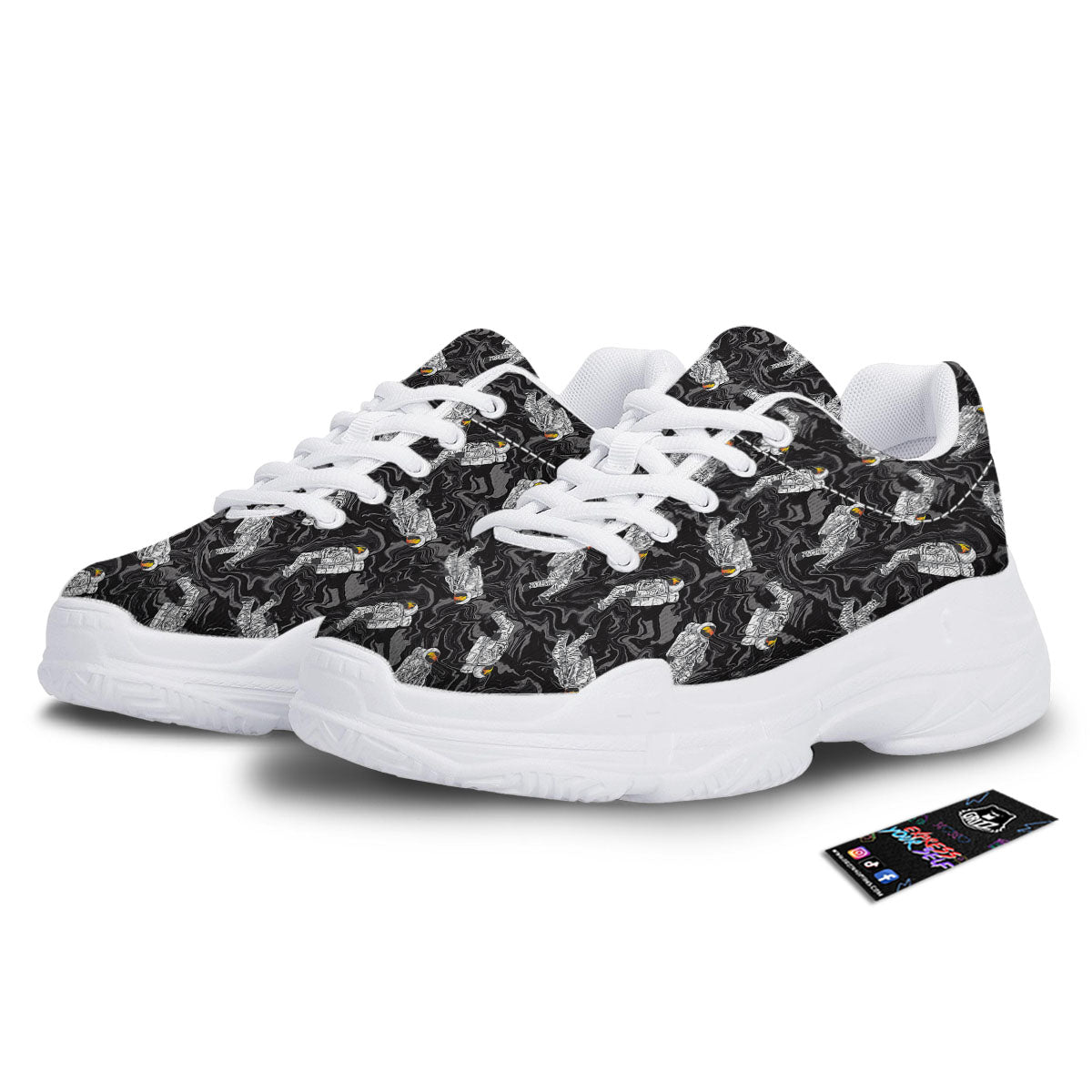 Astronaut Floating In Space Print White Chunky Shoes-grizzshop