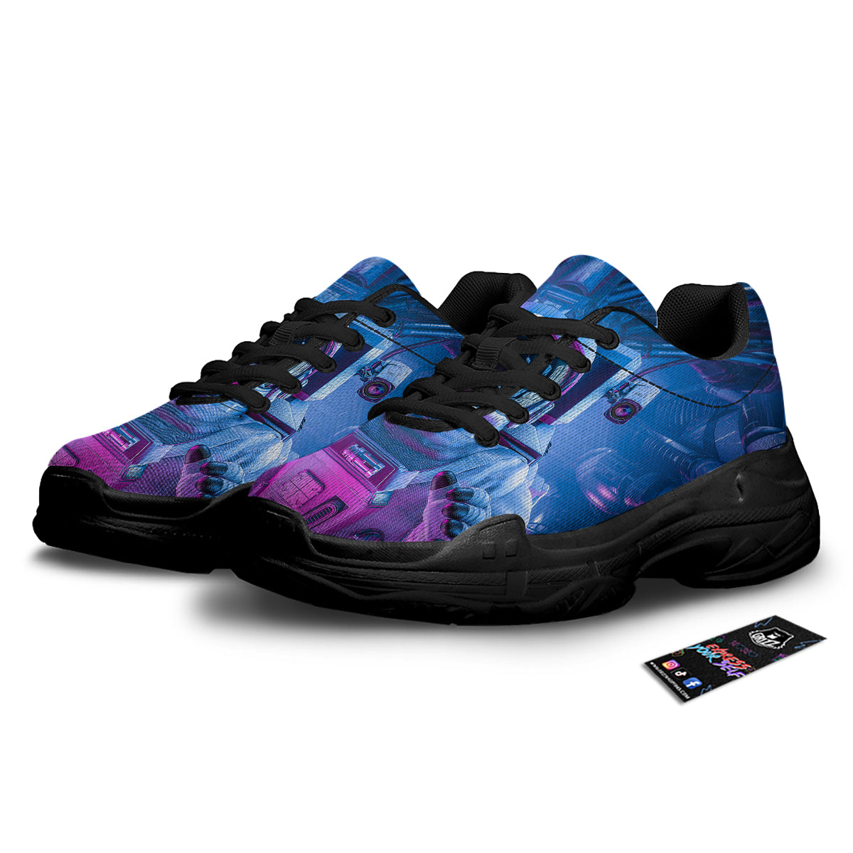Astronaut Futuristic Print Black Chunky Shoes-grizzshop