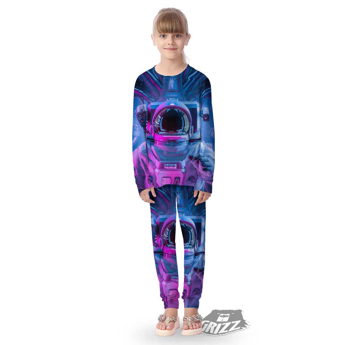 Astronaut Futuristic Print Kid's Pajamas-grizzshop