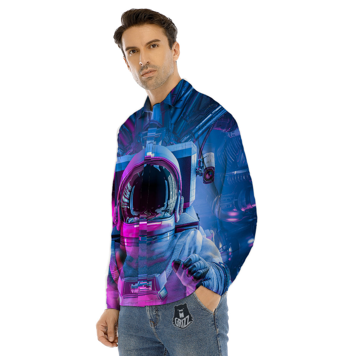 Astronaut Futuristic Print Men's Dress Shirts-grizzshop