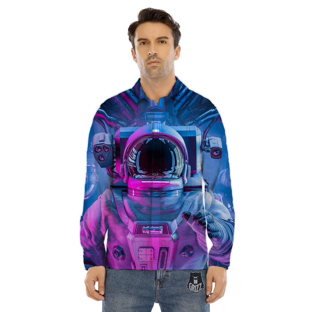 Astronaut Futuristic Print Men's Dress Shirts-grizzshop