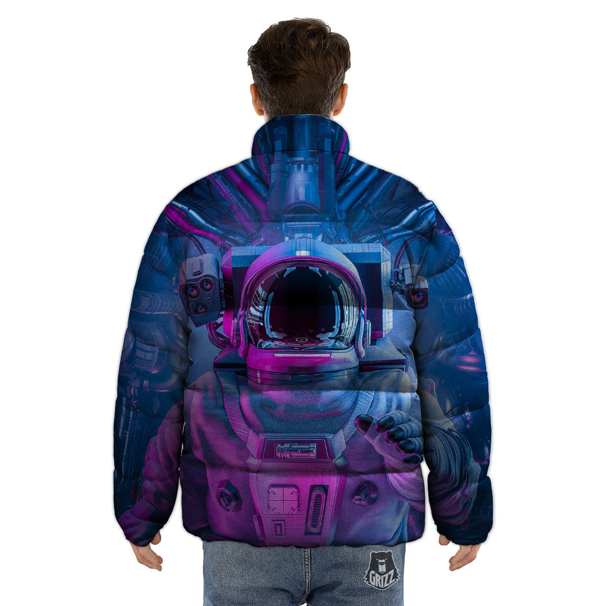 Astronaut Futuristic Print Puffer Jacket-grizzshop