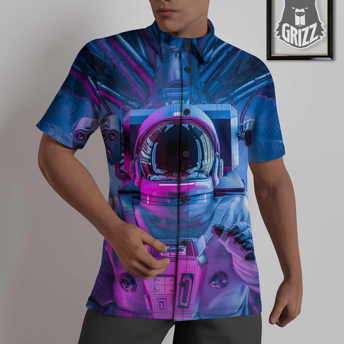 Astronaut Futuristic Print Untucked Shirts-grizzshop
