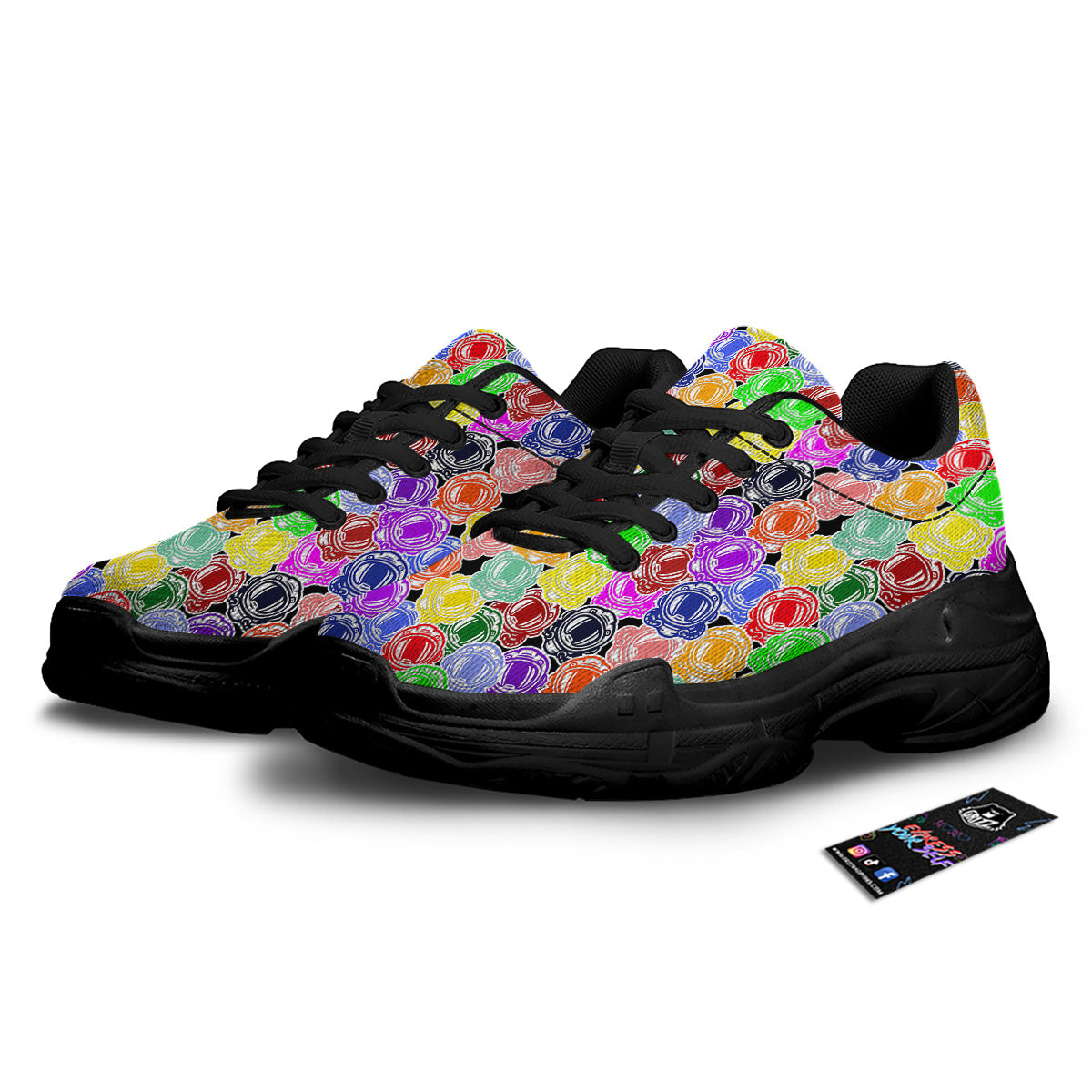 Astronaut Helmet Colorful Print Pattern Black Chunky Shoes-grizzshop