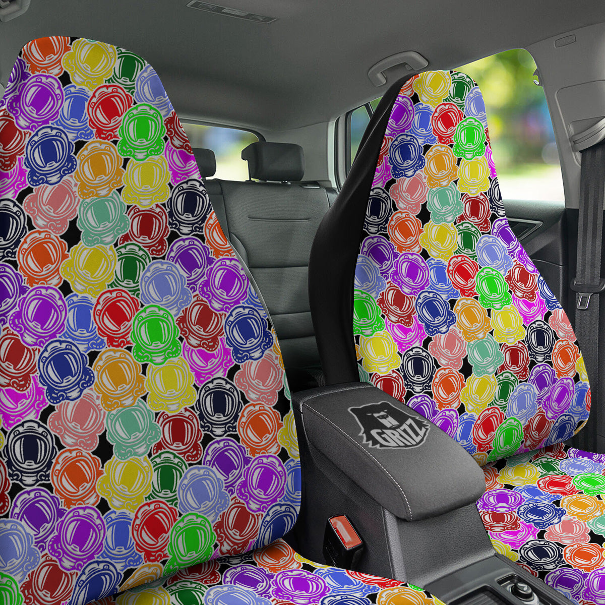 Astronaut Helmet Colorful Print Pattern Car Seat Covers-grizzshop