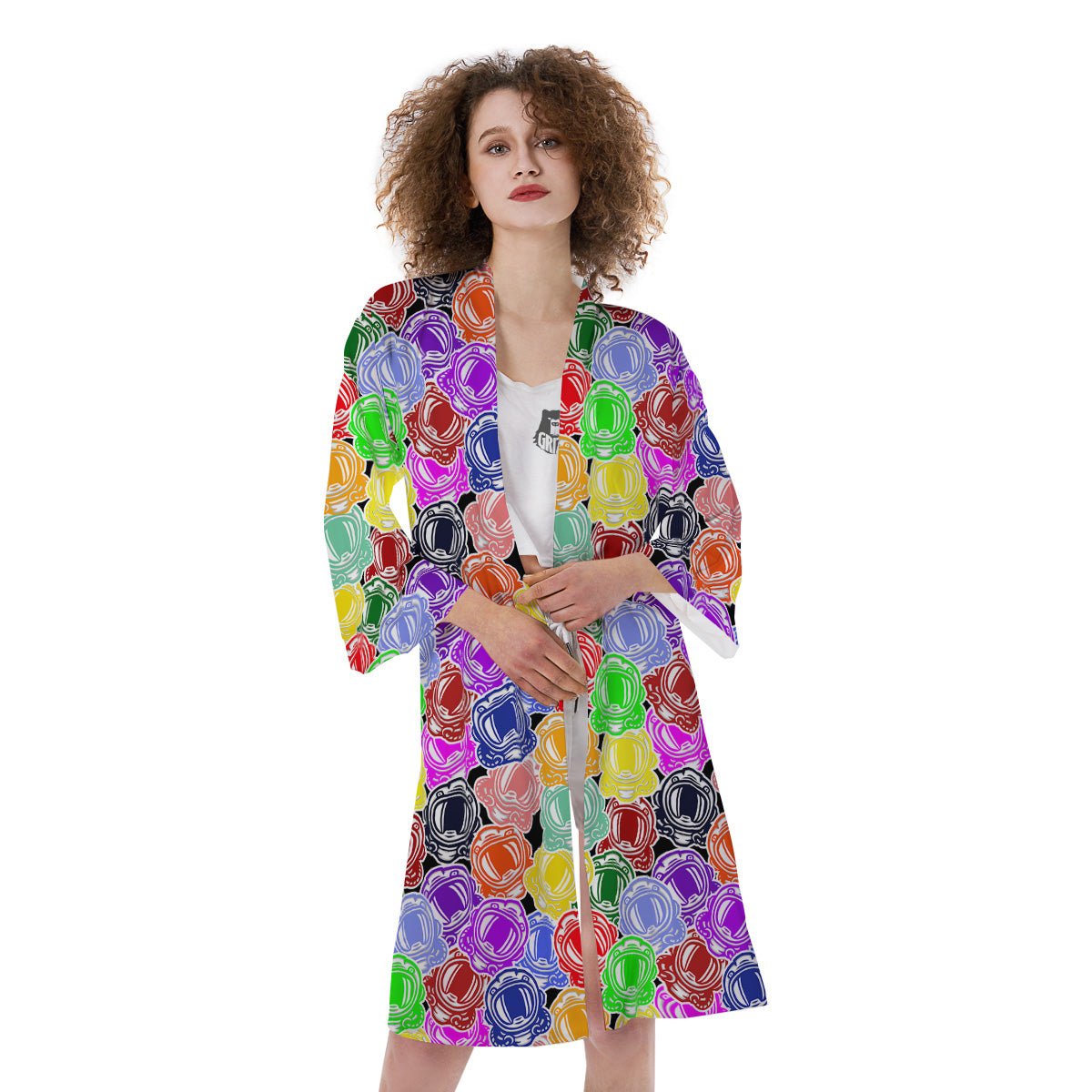 Astronaut Helmet Colorful Print Pattern Kimono-grizzshop