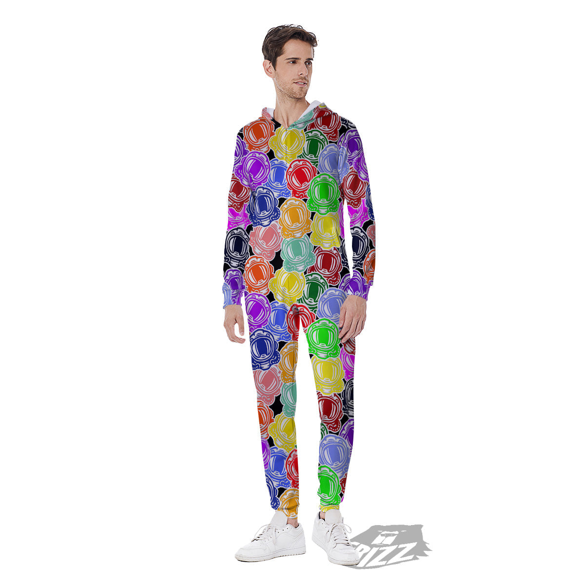 Astronaut Helmet Colorful Print Pattern Men's Jumpsuit-grizzshop