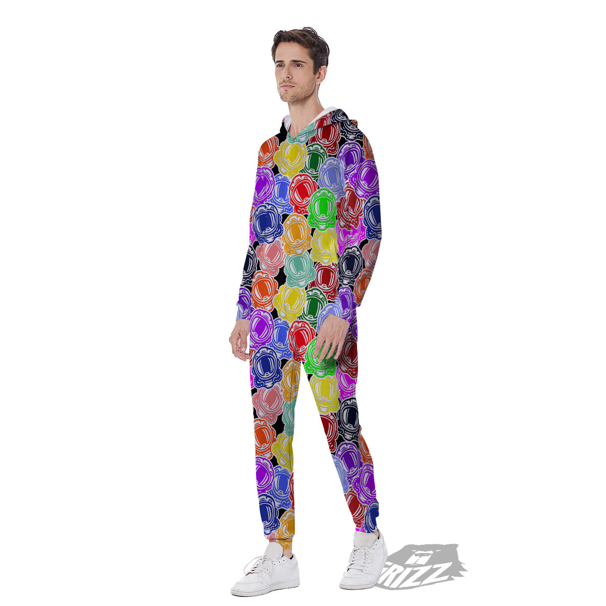 Astronaut Helmet Colorful Print Pattern Men's Jumpsuit-grizzshop