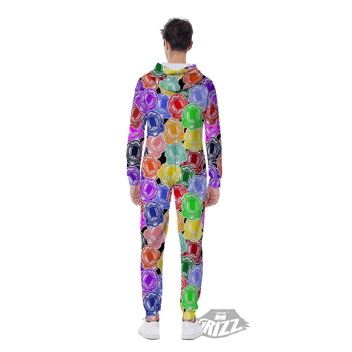 Astronaut Helmet Colorful Print Pattern Men's Jumpsuit-grizzshop