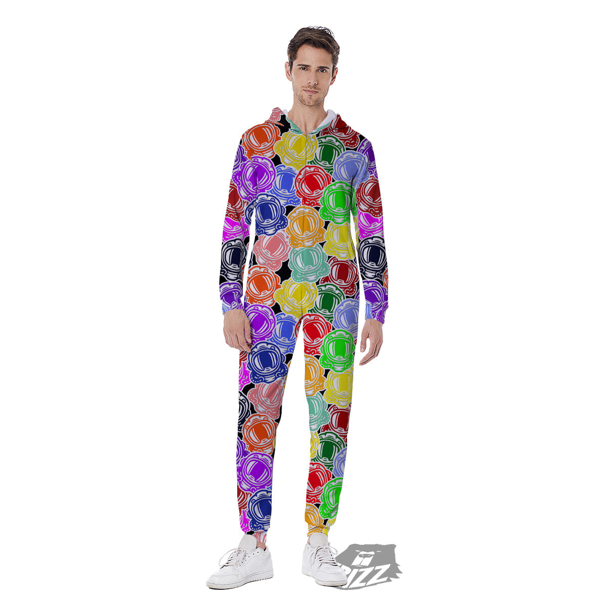 Astronaut Helmet Colorful Print Pattern Men's Jumpsuit-grizzshop