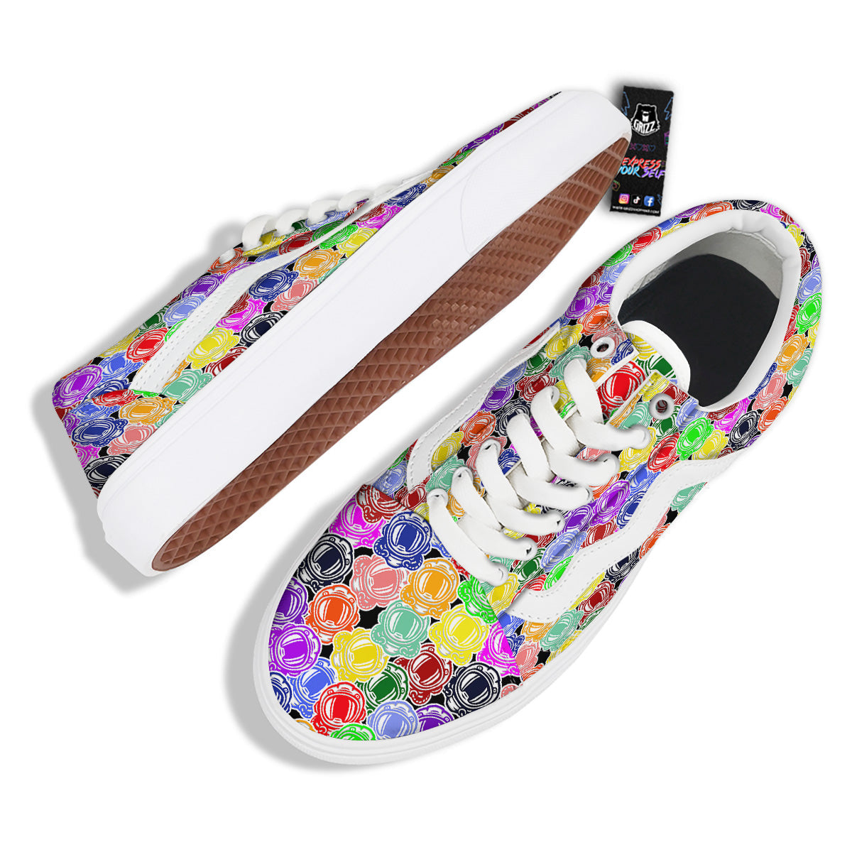 Astronaut Helmet Colorful Print Pattern Skate Shoes-grizzshop