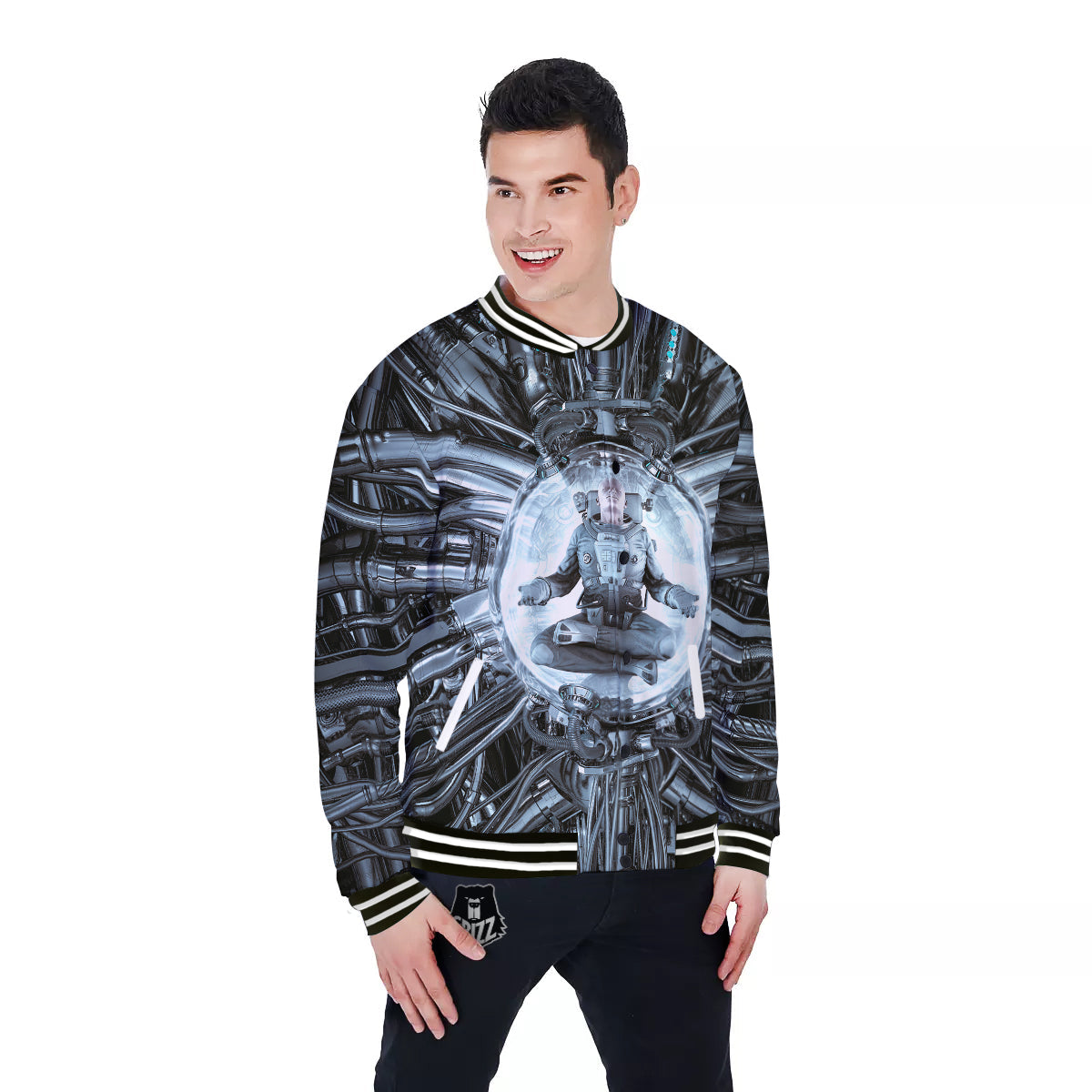 Astronaut In Machine Print Baseball Jacket-grizzshop