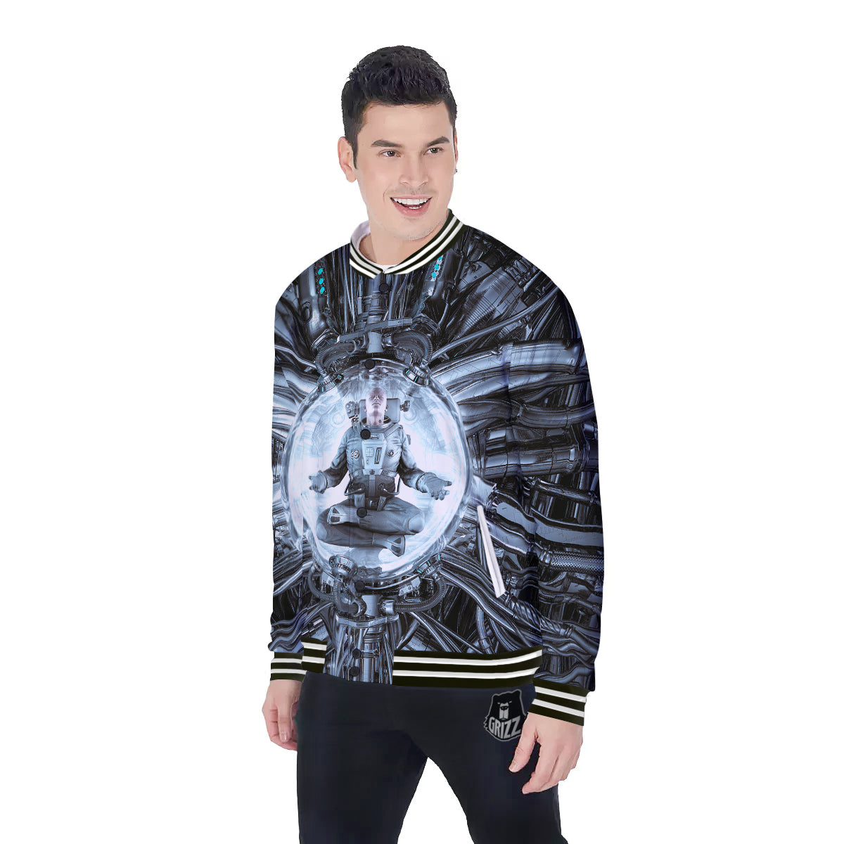 Astronaut In Machine Print Baseball Jacket-grizzshop
