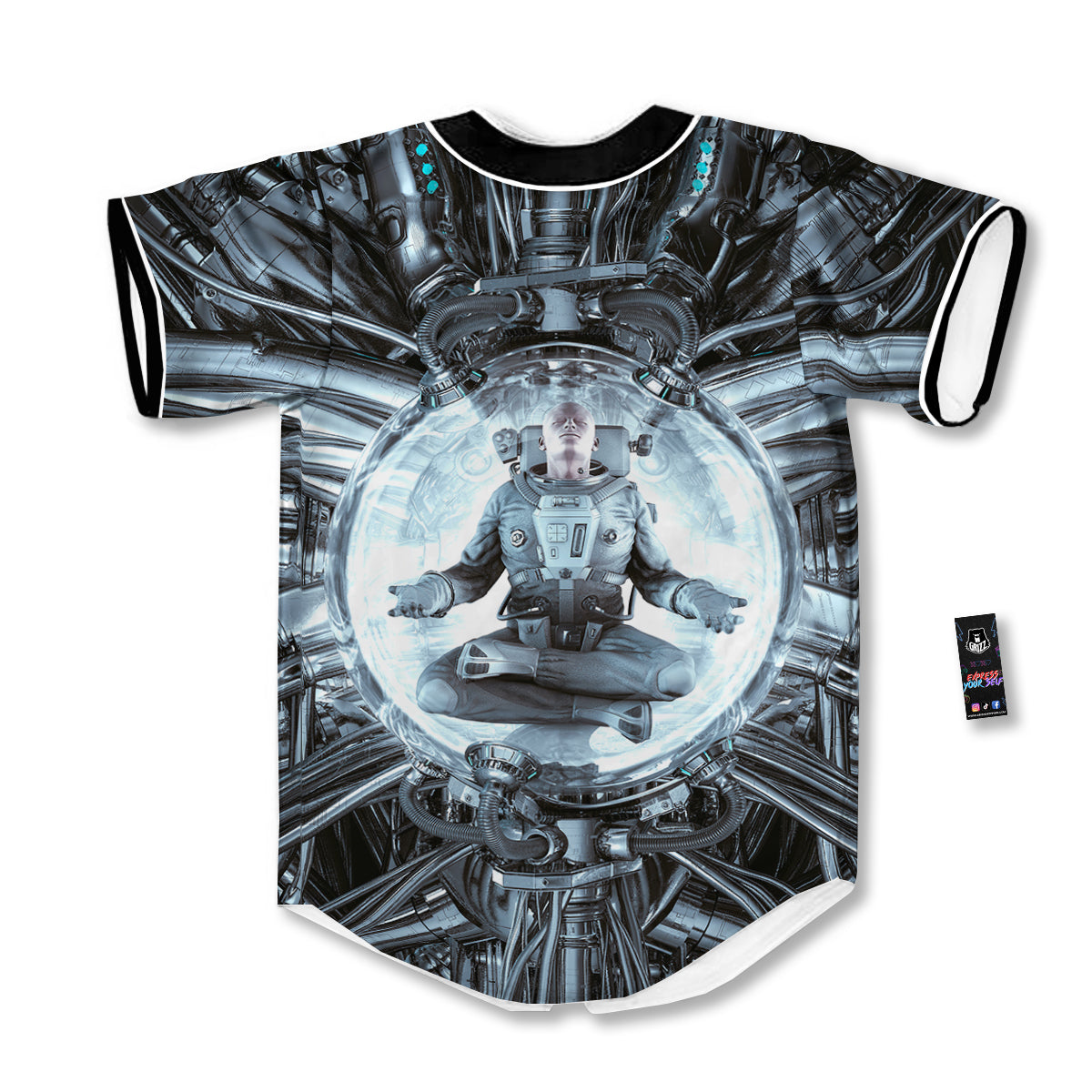 Astronaut In Machine Print Baseball Jersey-grizzshop