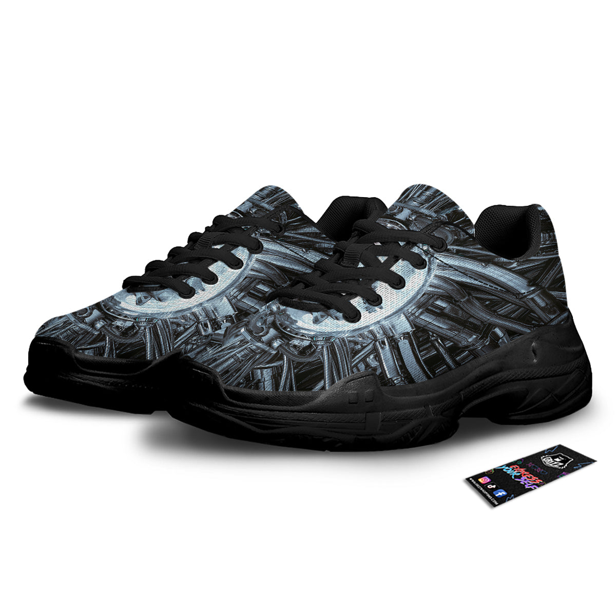 Astronaut In Machine Print Black Chunky Shoes-grizzshop
