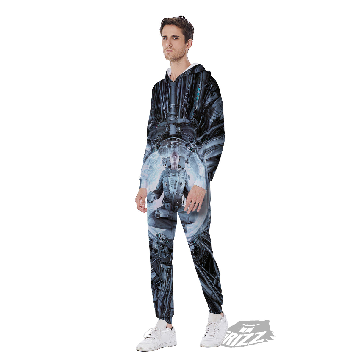 Astronaut In Machine Print Men's Jumpsuit-grizzshop