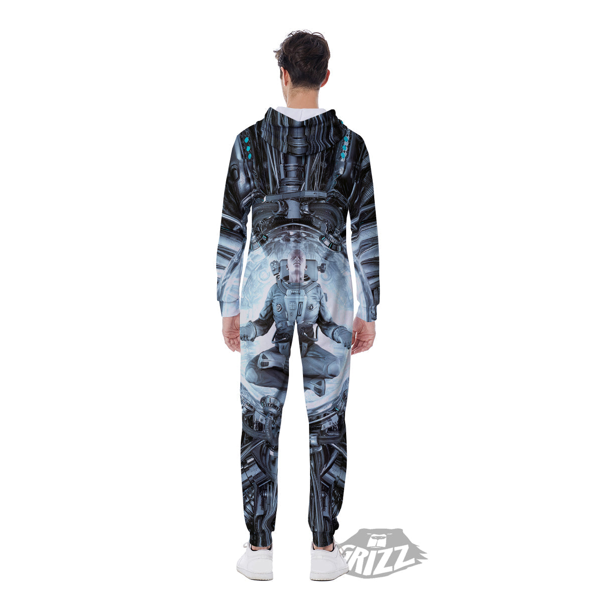Astronaut In Machine Print Men's Jumpsuit-grizzshop
