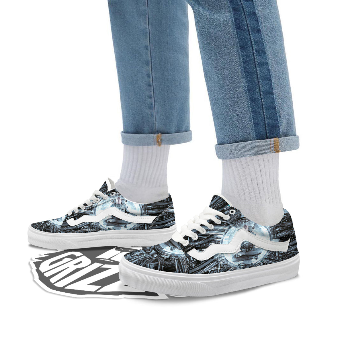 Astronaut In Machine Print Skate Shoes-grizzshop