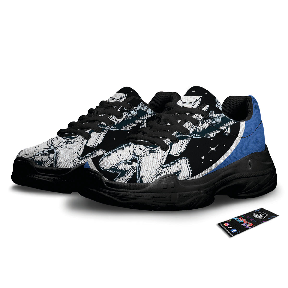 Astronaut In The Space Print Black Chunky Shoes-grizzshop