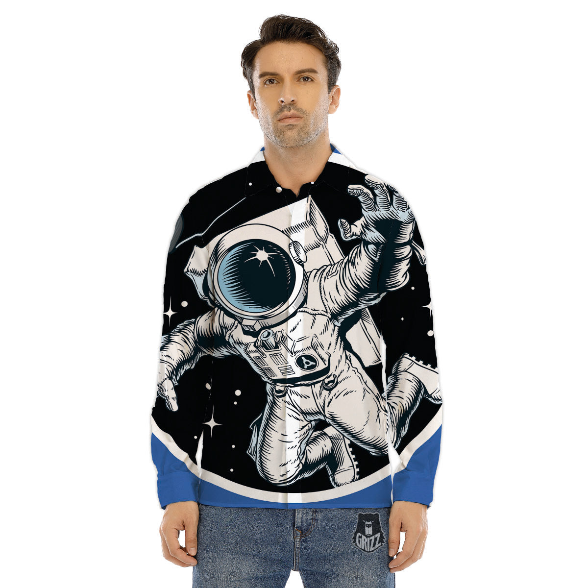 Astronaut In The Space Print Men's Dress Shirts-grizzshop