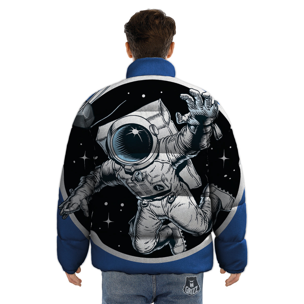 Astronaut In The Space Print Puffer Jacket-grizzshop