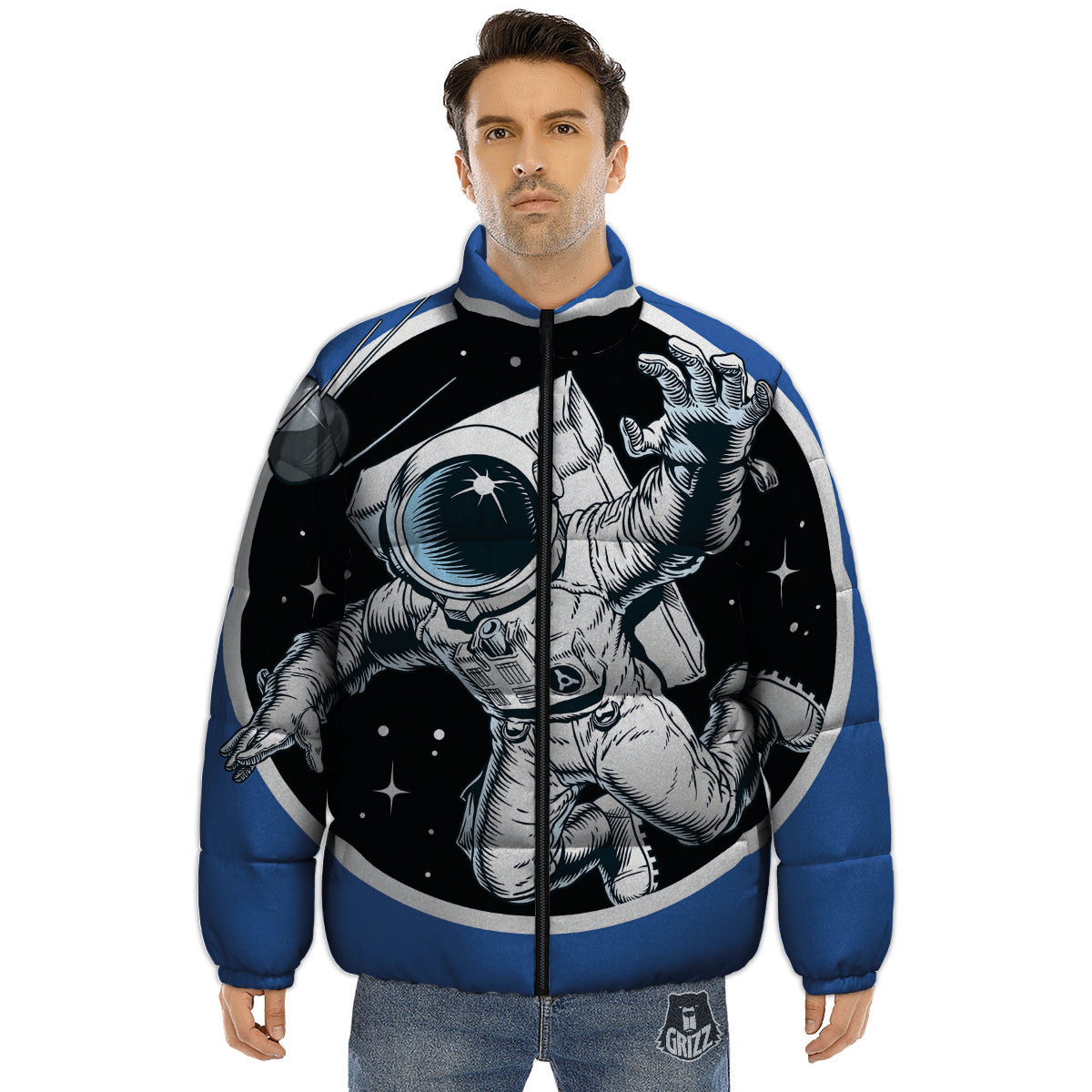 Astronaut In The Space Print Puffer Jacket-grizzshop