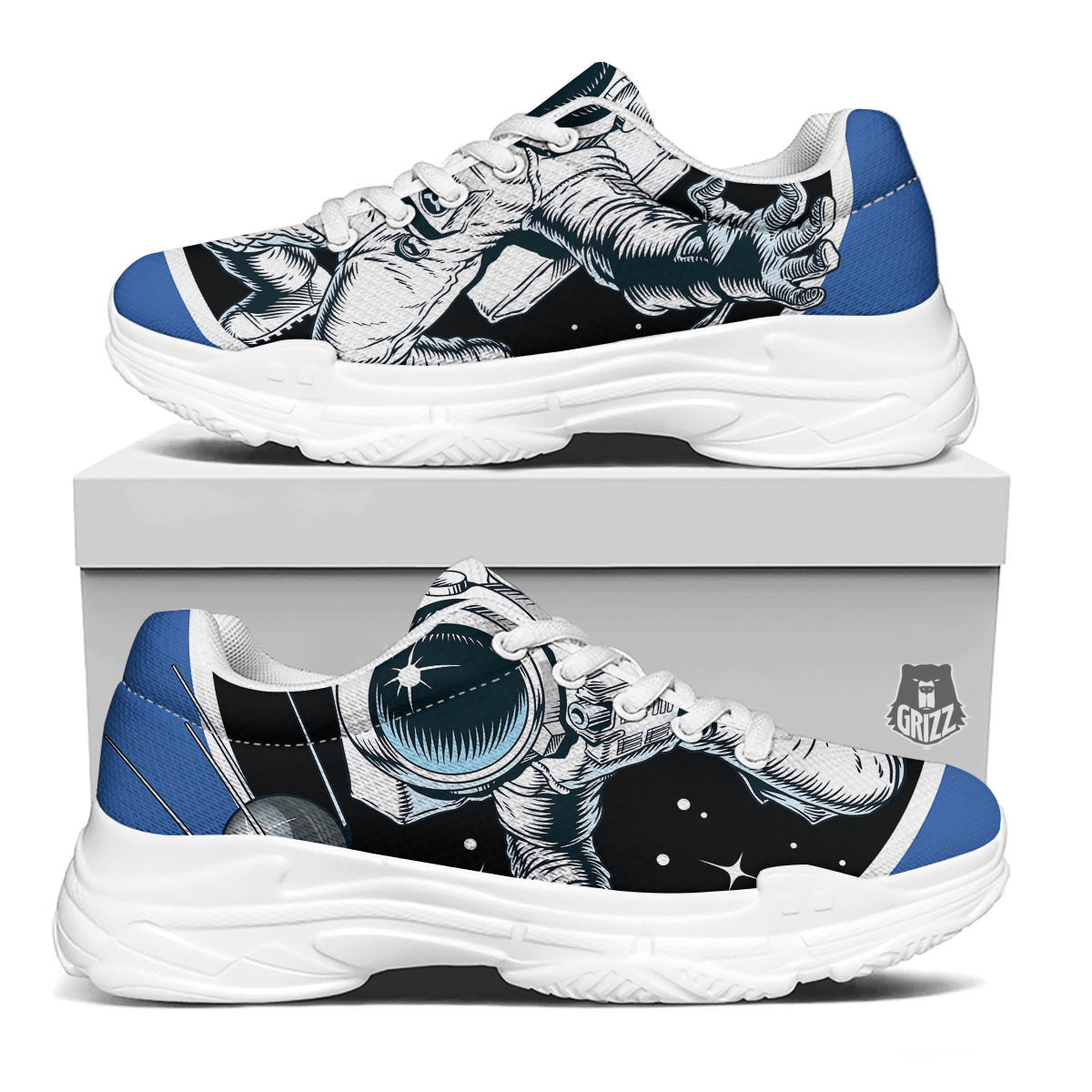 Astronaut In The Space Print White Chunky Shoes-grizzshop