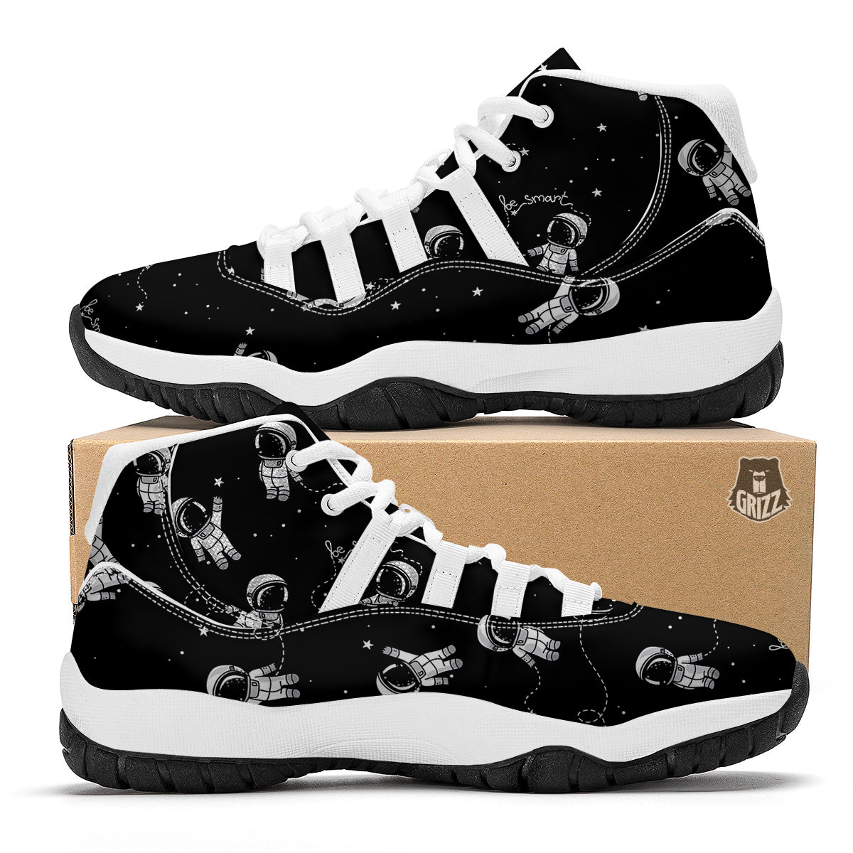 Astronaut Pattern Print White Bball Shoes-grizzshop