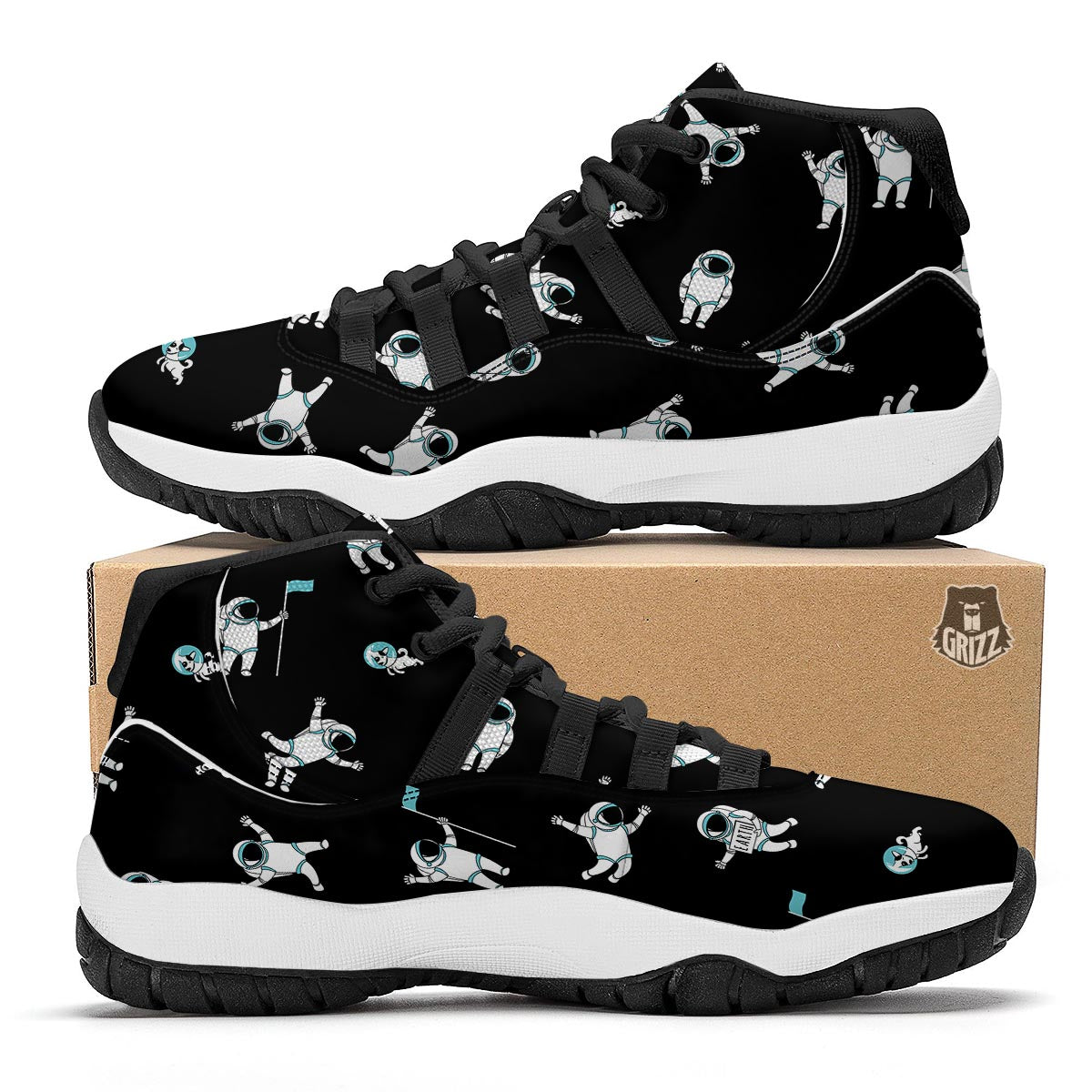 Astronaut Print Pattern Black Bball Shoes-grizzshop
