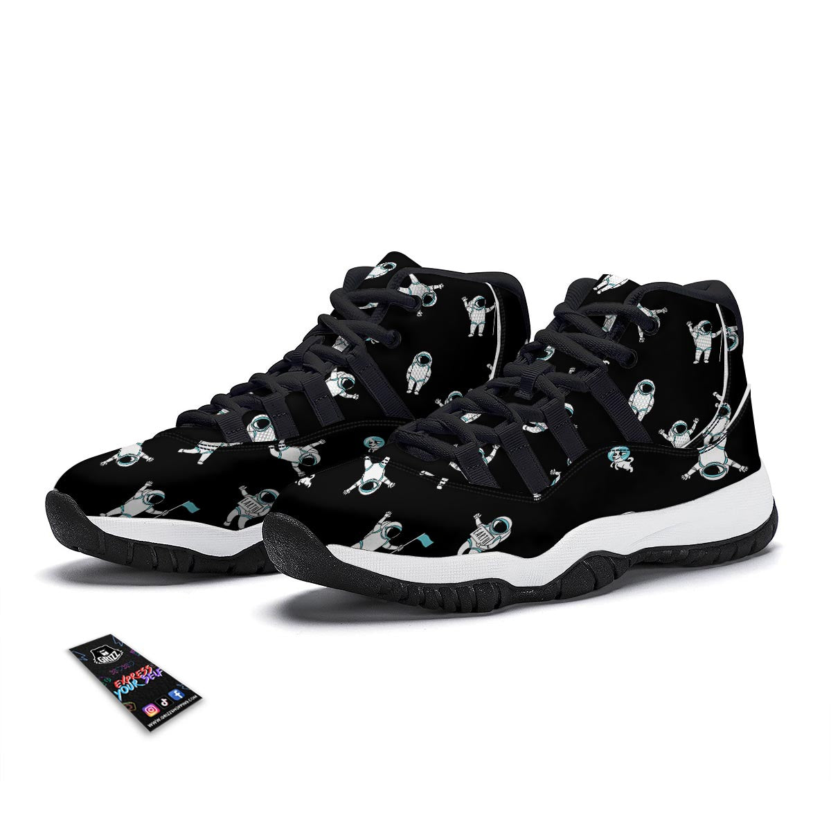 Astronaut Print Pattern Black Bball Shoes-grizzshop