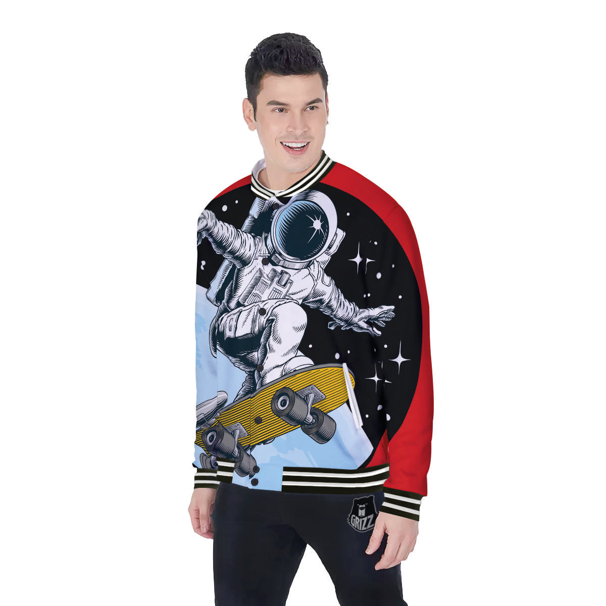 Astronaut Skateboard Print Baseball Jacket-grizzshop
