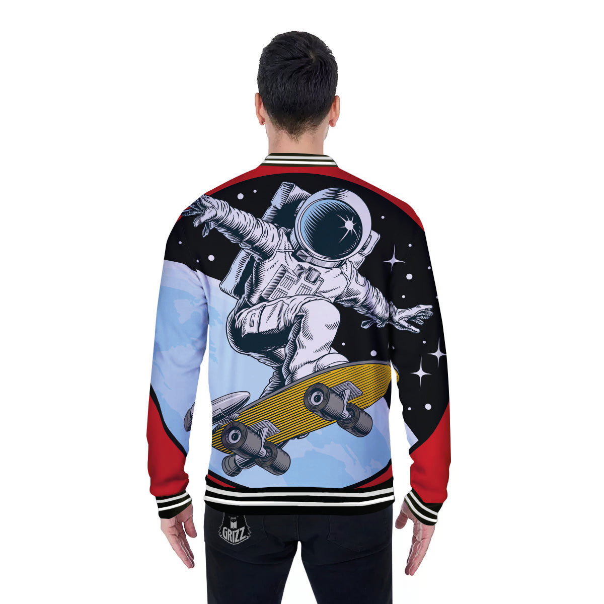 Astronaut Skateboard Print Baseball Jacket-grizzshop