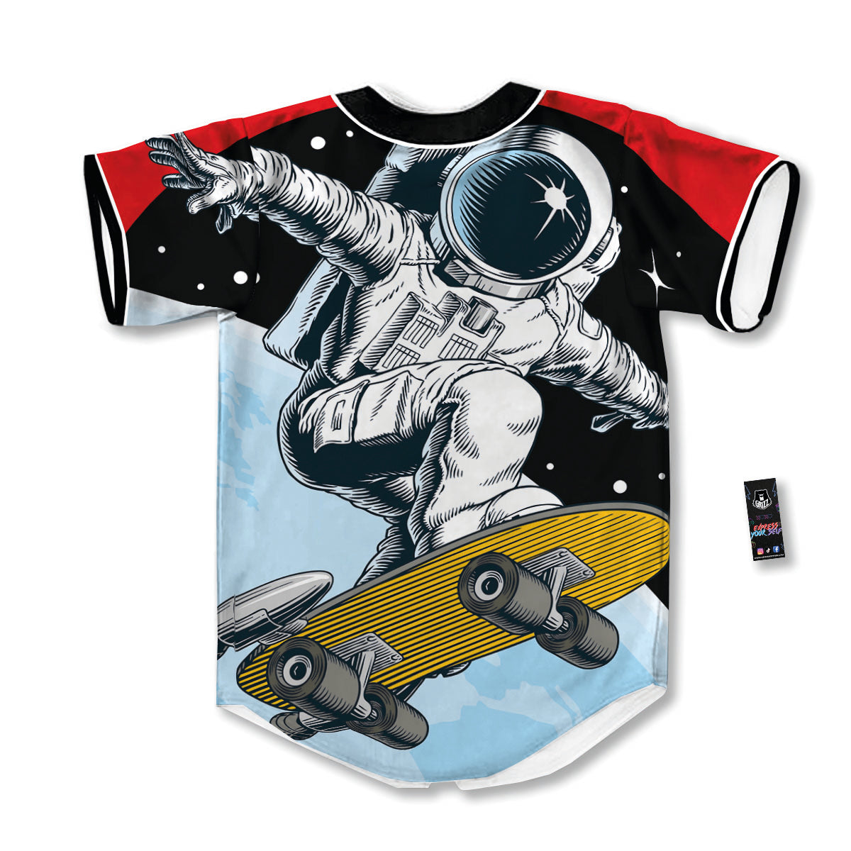 Astronaut Skateboard Print Baseball Jersey-grizzshop