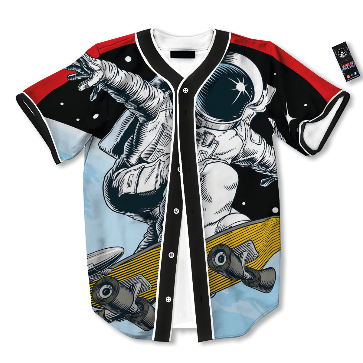 Astronaut Skateboard Print Baseball Jersey-grizzshop