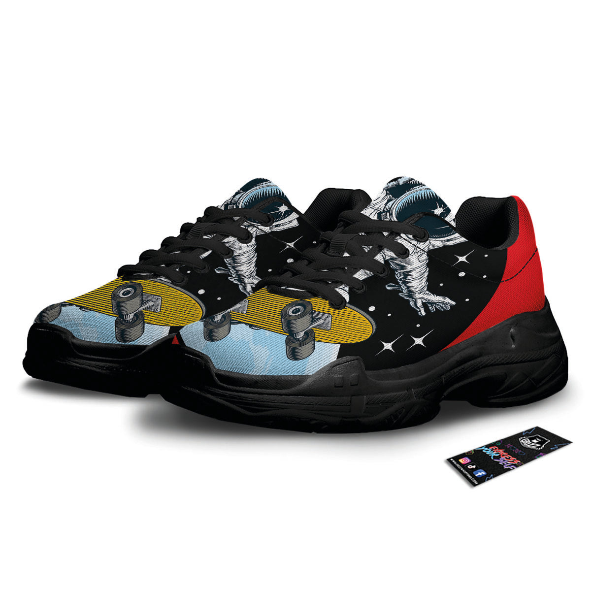Astronaut Skateboard Print Black Chunky Shoes-grizzshop